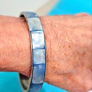 Mother-of-Pearl Handcrafted Bangle Bracelet - Blue